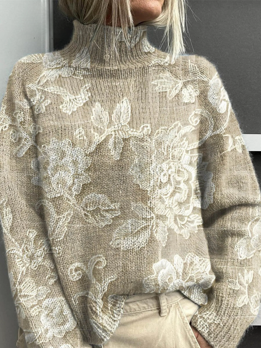 Alicja | Poncho w Stylu Vintage z Kwiatowym Wzorem