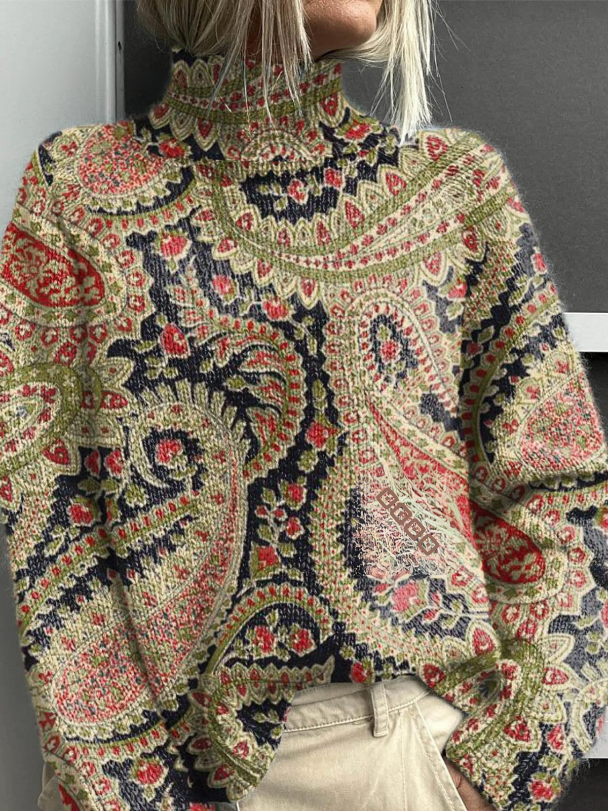 Frances | Vintage Kwiatowy Sweter z Golfem