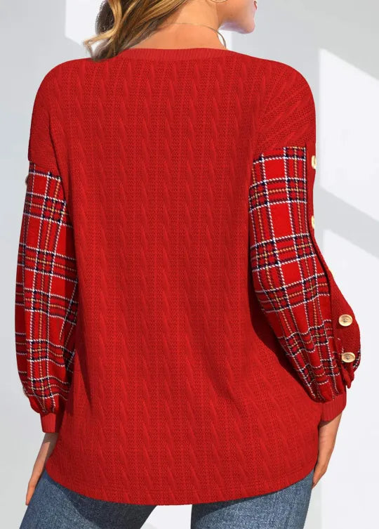 Ida | Czerwony sweter z checked rękawami