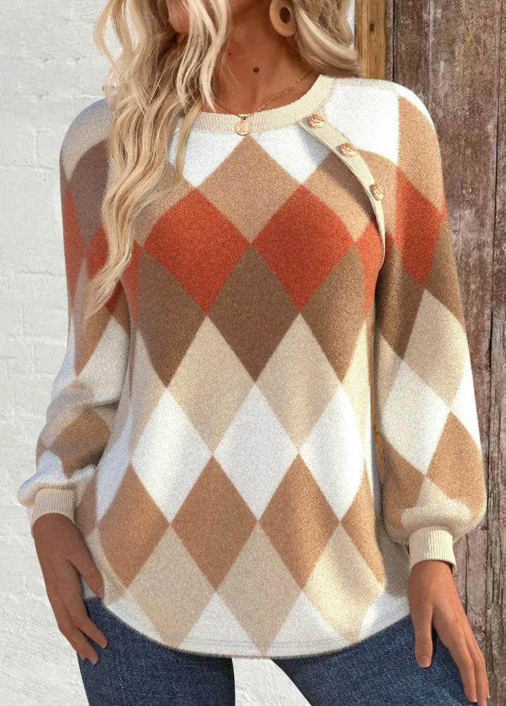 Znak | Sweter w kratę z detalem guzika