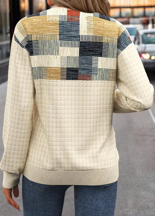 Linora | Sweter w stylu patchworkowym z guzikami