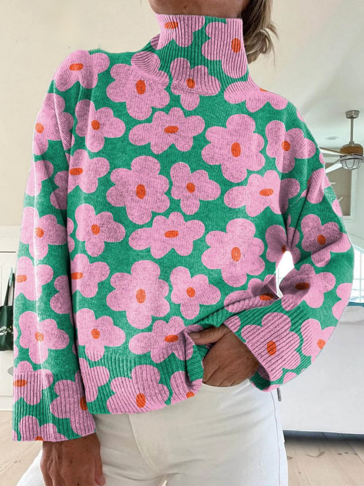 Aspen | Kwiatowy Sweter Dzianinowy