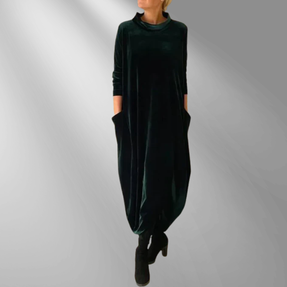 Elspeth | Luźna, drapowana zimowa sukienka maxi