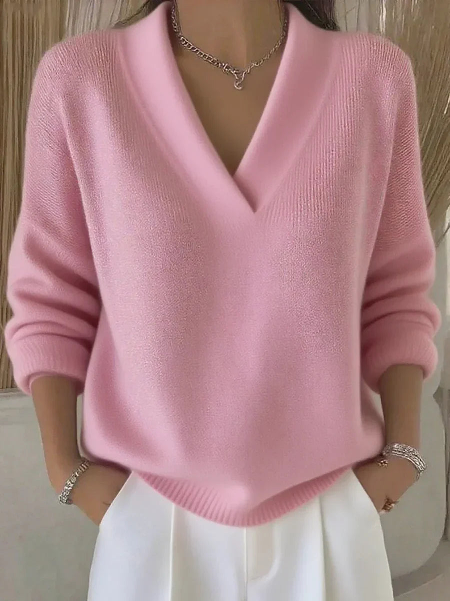 Faye | Pullover mit V-Ausschnitt in lockerer Passform aus weichem Rosa