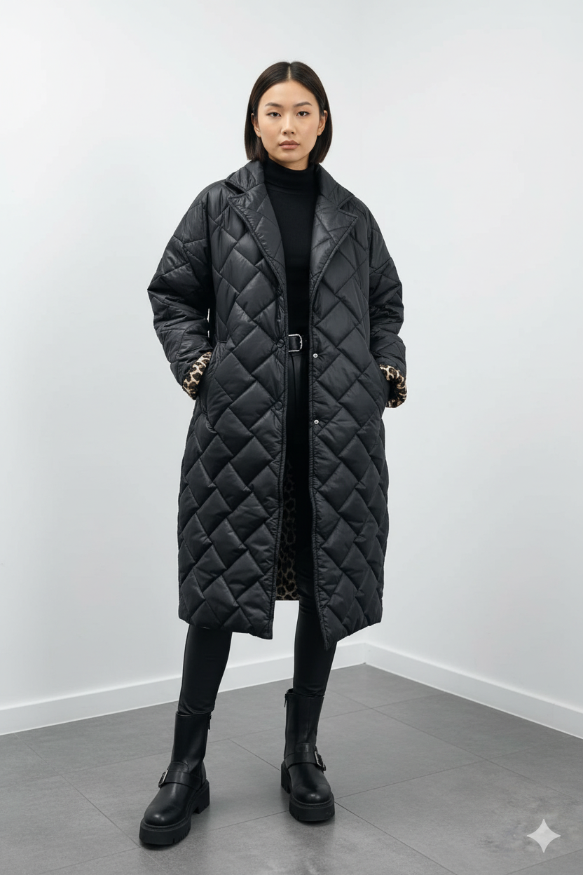 Emery™ | Stylowa kurtka w panterkę o średniej długości