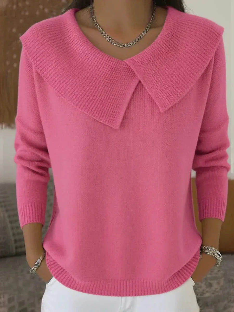 Odette | Różowy Sweter z Żebrowanym Kołnierzem