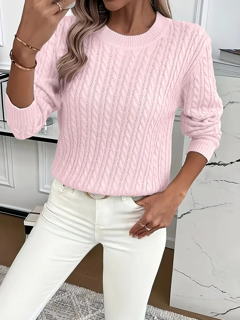 Evelyn | Przytulny Różowy Sweter w Warkocze